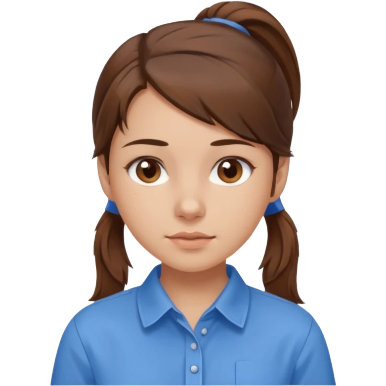 brown hair in a low pony tail with brown eyes girl blue shirt emoji