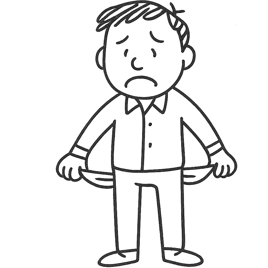 hand drawn sketch of a sad man with empty pockets emoji