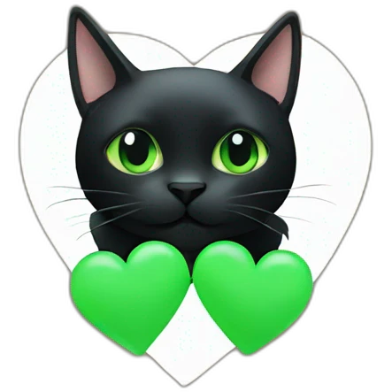 a black cat with a green heart in its paws emoji