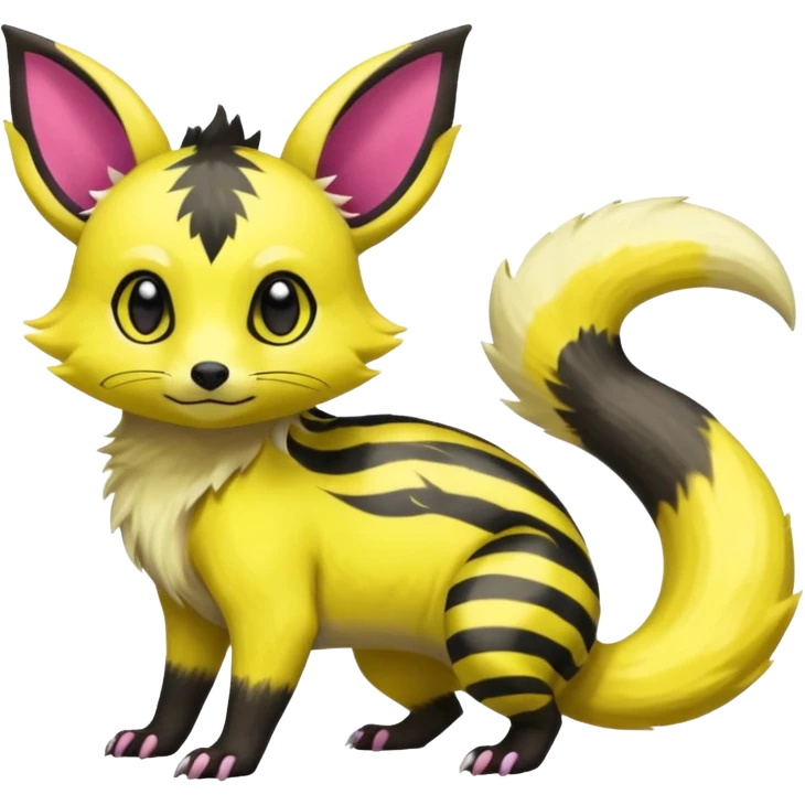 Rare exotic cute epic aesthetic colorful Salandit-Eevee-Civet-species-Fakemon-hybrid-creature, with markings, full body emoji
