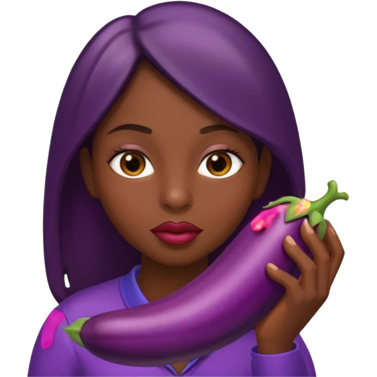 Lips sucking on an eggplant emoji