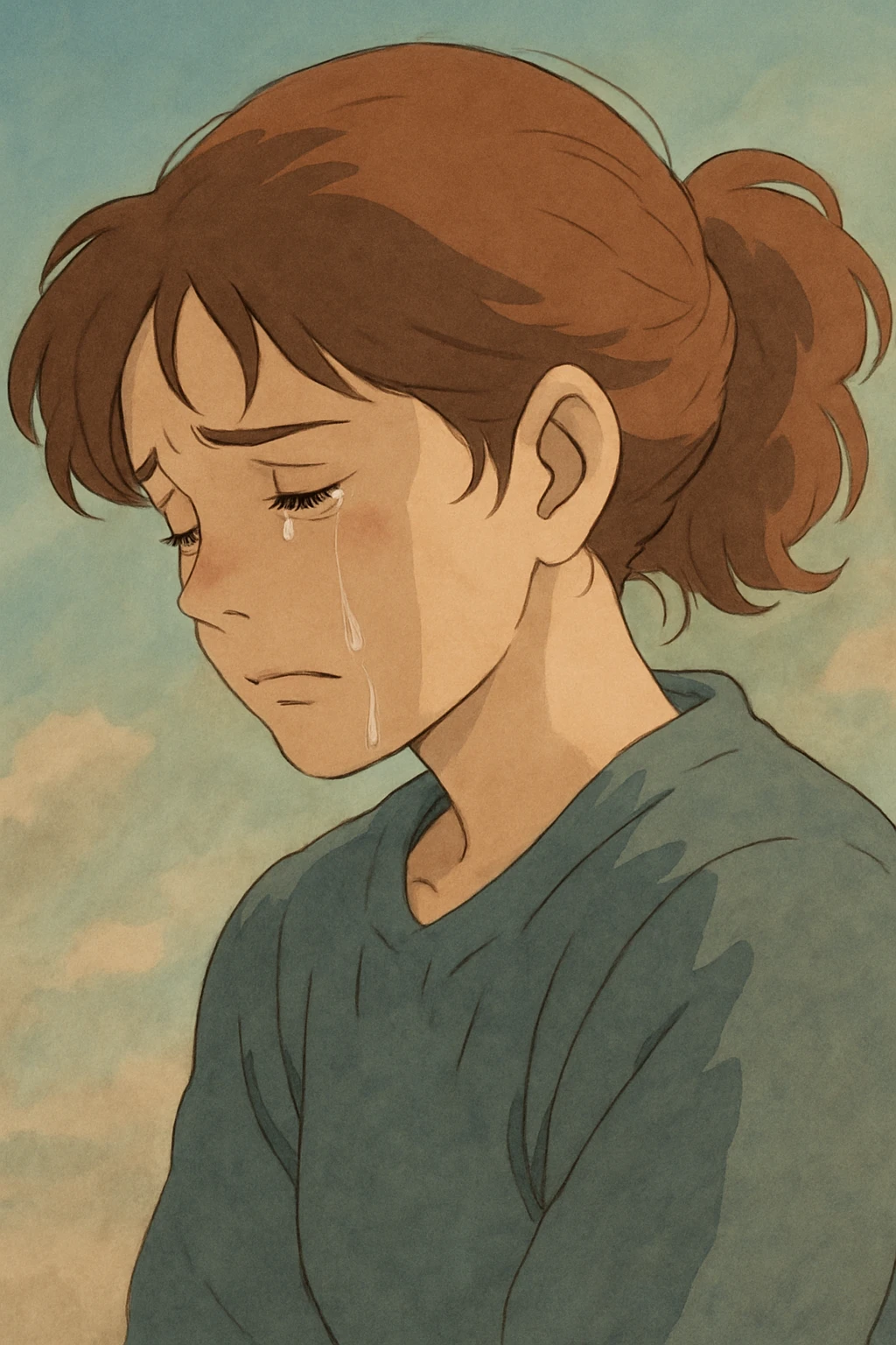 sad woman, soft colors, expressive face emoji