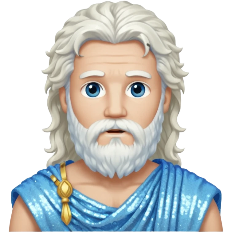 Aquilo, God of Winter Roman Deities with long white wavy hair and beard, ice blue sequin toga emoji