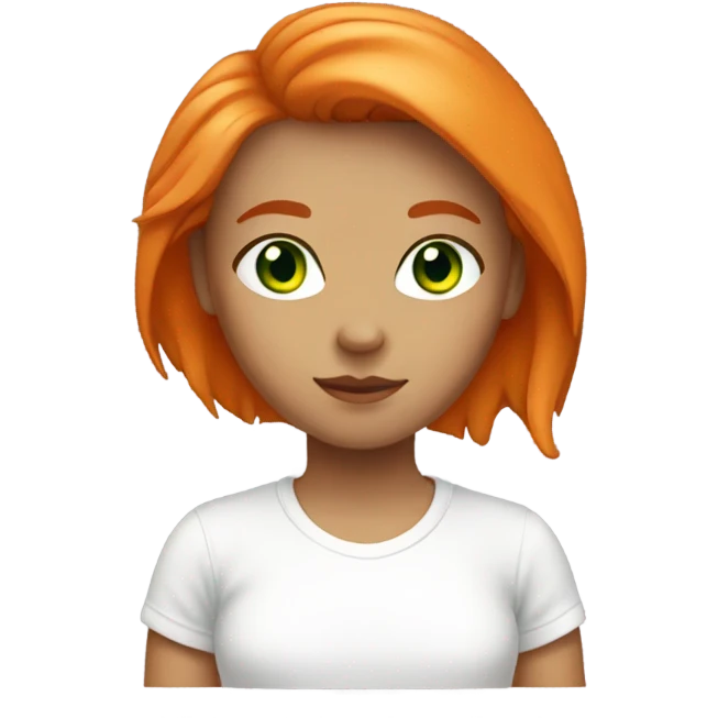 Girl with orange hair green eyes white t shirt emoji