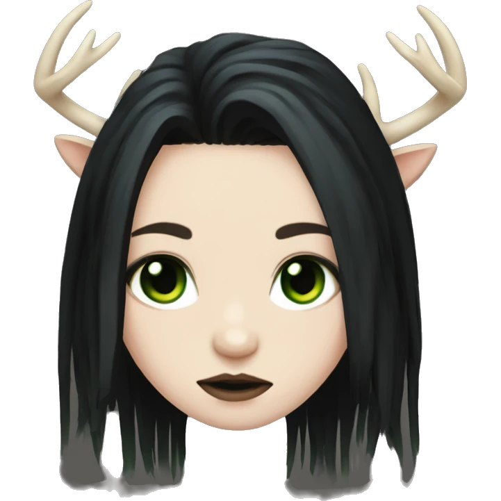 gothic girl, pale skin, green eyes, black dreads, bangs, black clothes, eyeliner, deer antlers  emoji