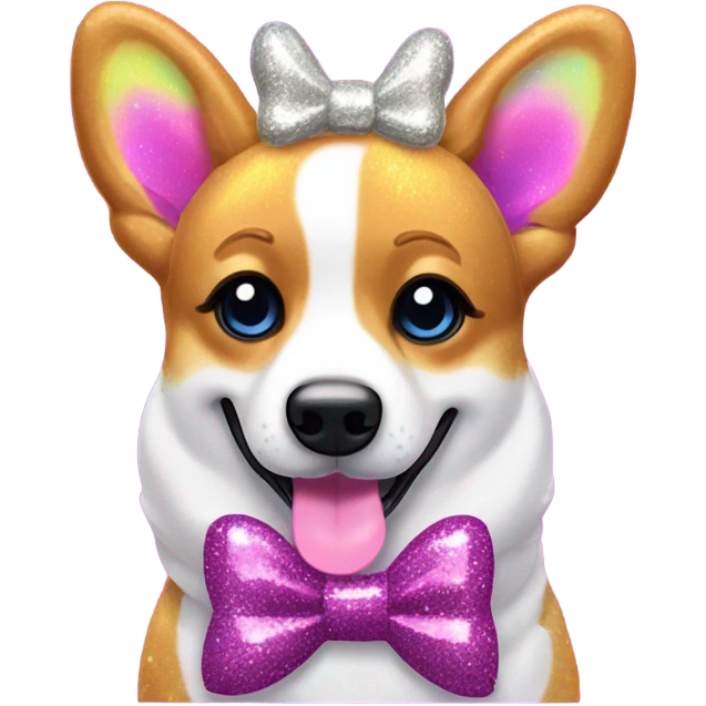 Lisa frank glitter corgi with bows on head emoji