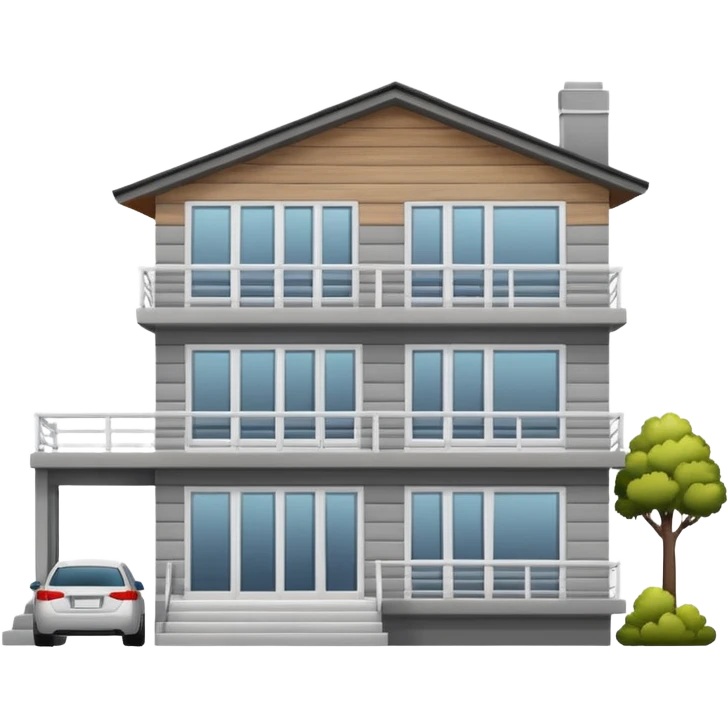 Generate a modern looking house, with grey wood panels on the outside, 2 floors emoji