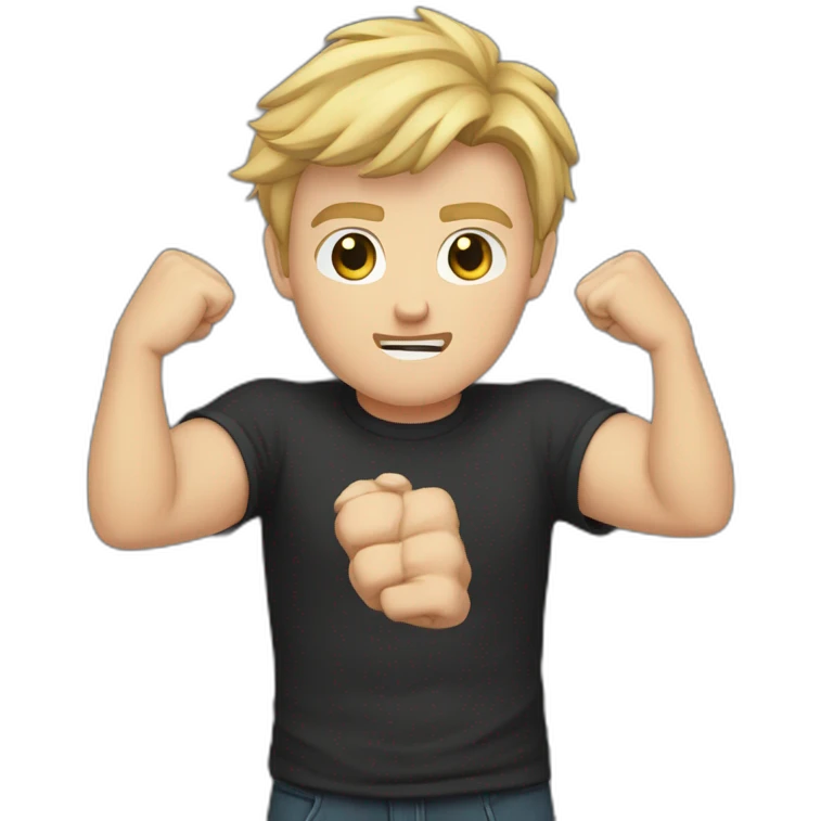 light haired white young man in dark t-shirt with both fists clenched to his head in loss emoji