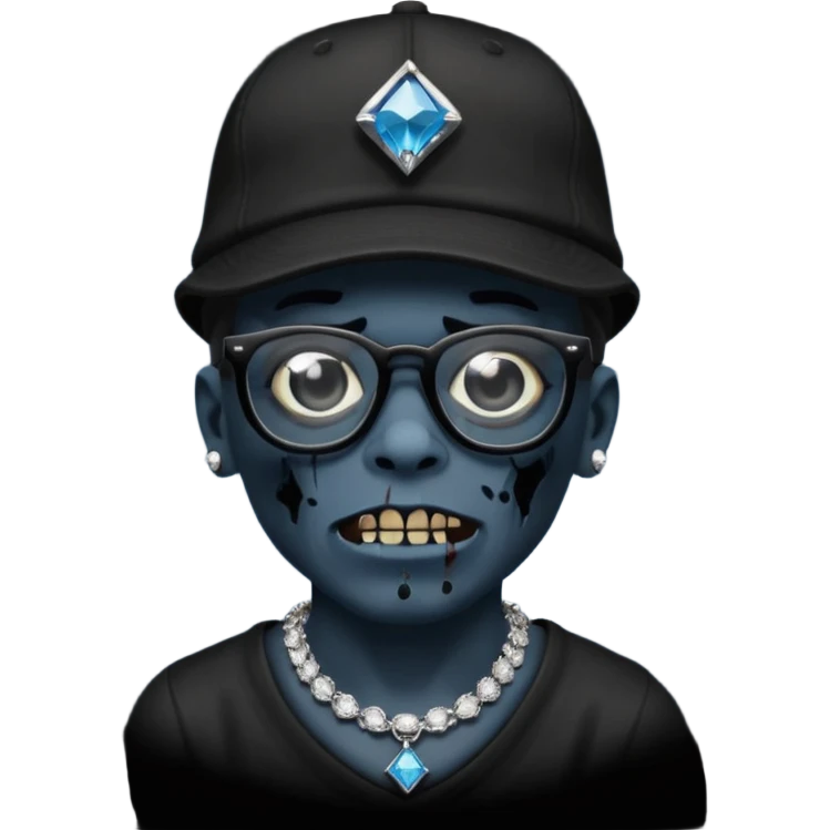Zombie with black glasses dodger hat and diamond necklace emoji