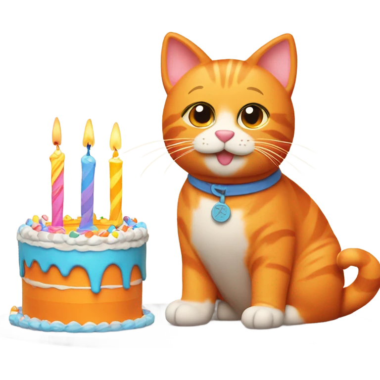 Orange cat with a Birthday cake  emoji