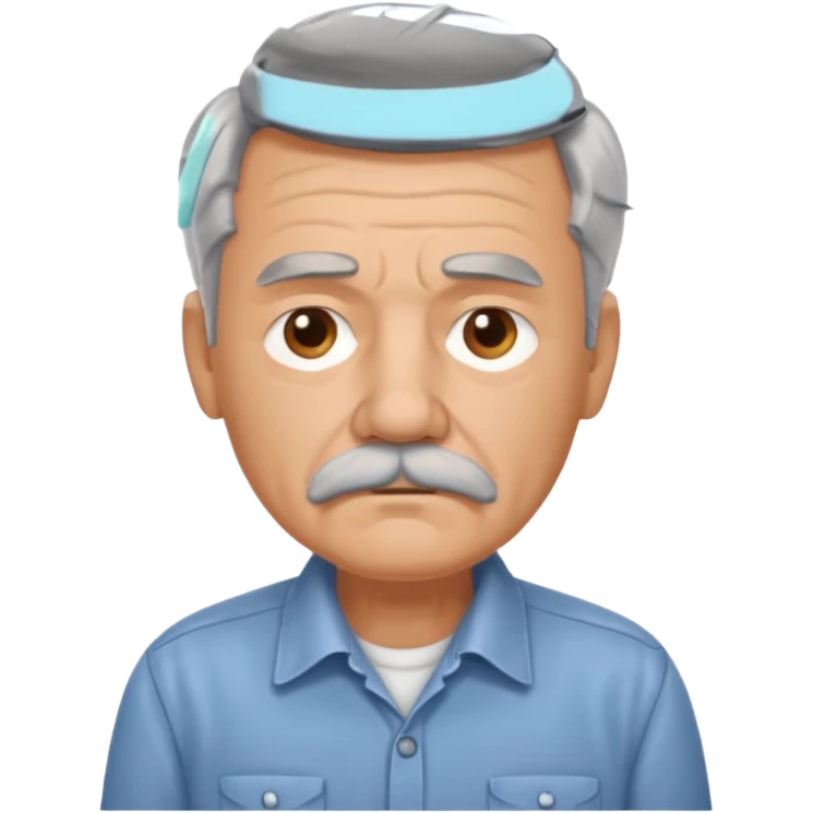 Old man with gray hair and mustache and working shirt a little sad emoji