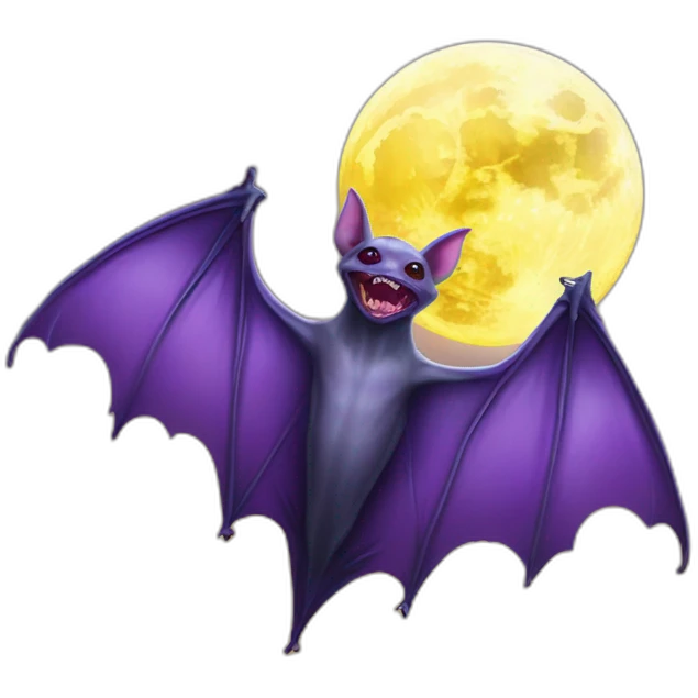 purple dripping vampire bat wings flying in front of white yellow large realistic color full moon emoji