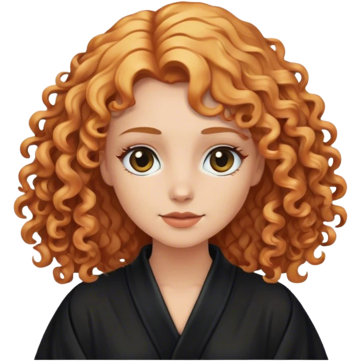 blond woman wearing black robe with copper curly hair emoji