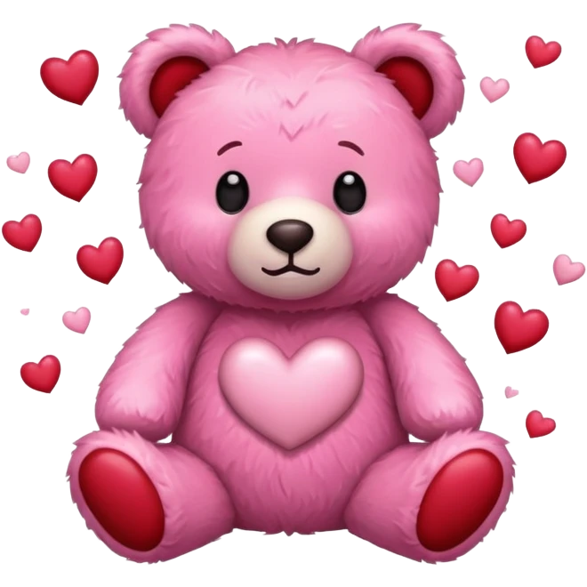 Teddy bear with pink and red hearts around emoji