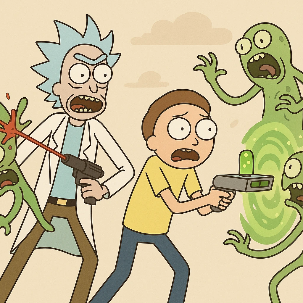Rick and Morty killing Aliens with Portal gun emoji