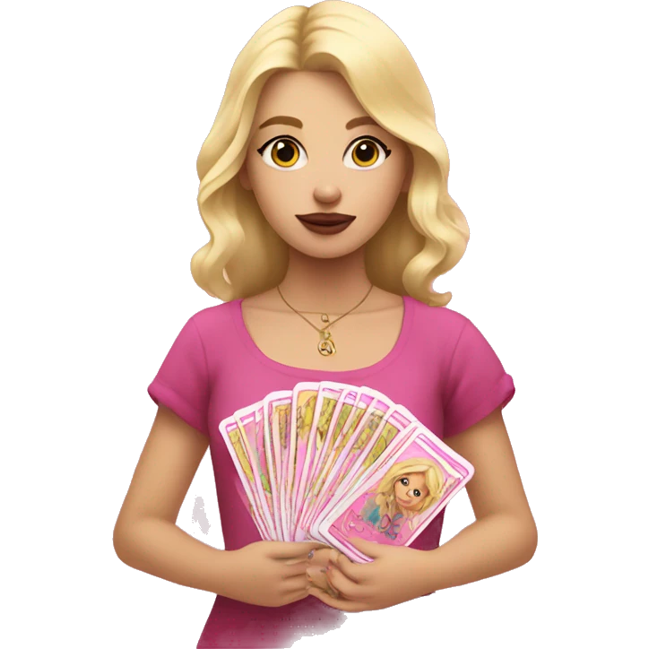Blonde girl with pink tarot cards emoji