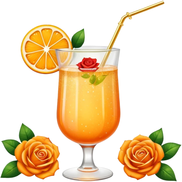 Glittery orange and golden colorfully mocktail with roses emoji