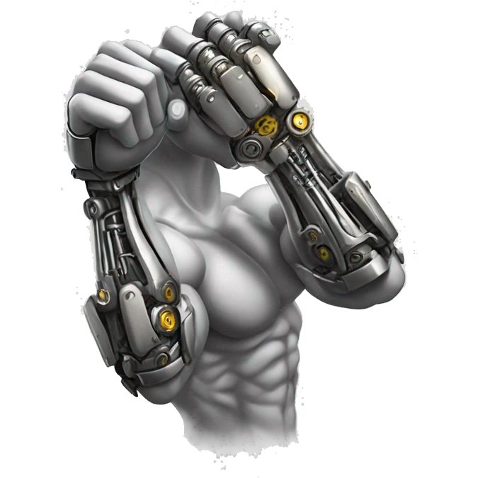 Cyborg arm only flexing bicep and shoulder with gears and shocks emoji