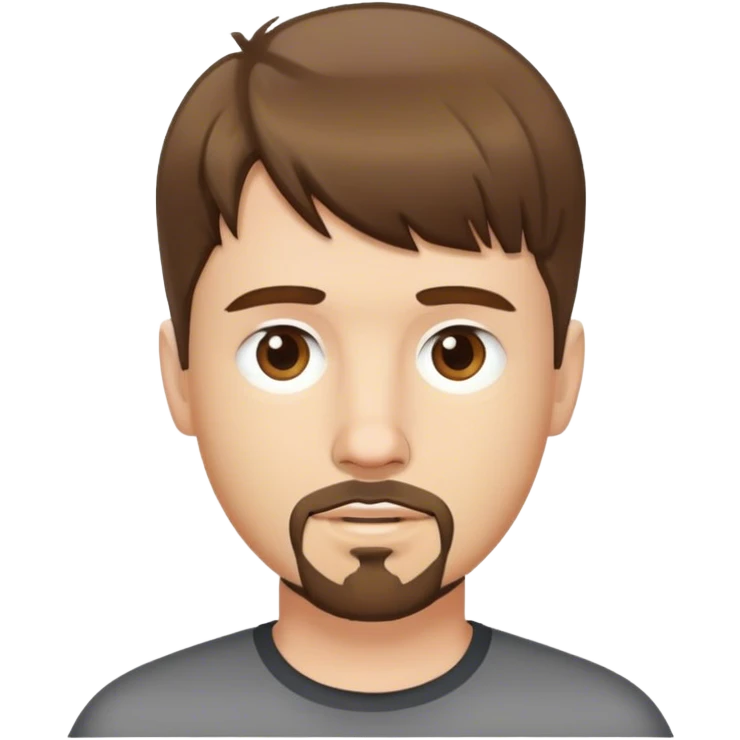  white male, short medium brown colored hair with bangs and goatee,  emoji