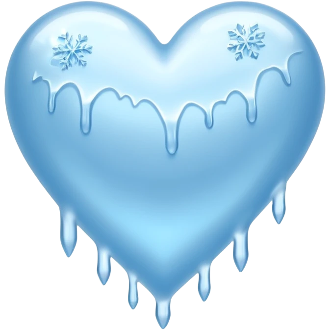 An ice blue heart with frost spidering across it and ice crystals dripping from it emoji