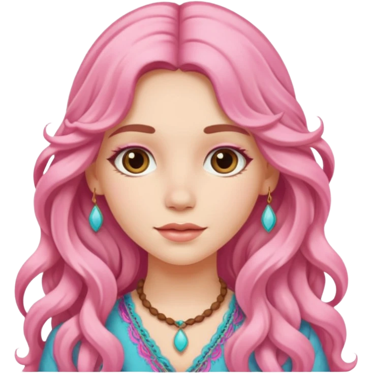 Pink boho girl with long hair emoji