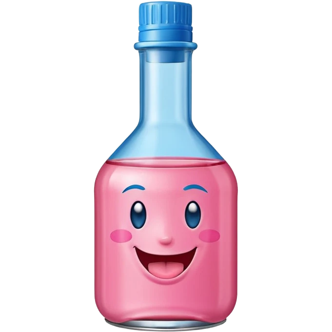 Smiling bottle of oil pink with silly face tongue out blue top emoji