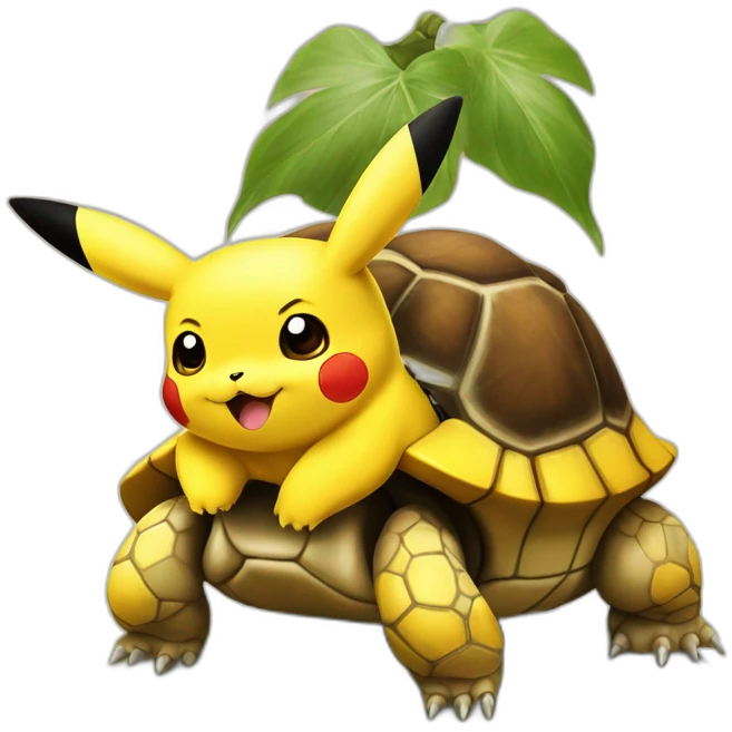 Pikachu sur une tortue emoji