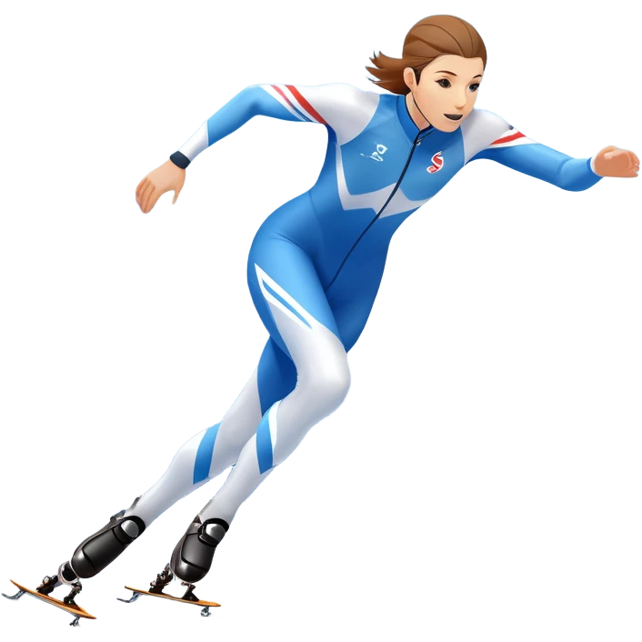An icon showing a speed skater gliding on a professional oval ice track, captured in mid-motion with aerodynamic posture and sleek skates. The background features snowy mountains, flags, and a clear blue sky. Transparent background reflects the speed and elegance of the sport. emoji
