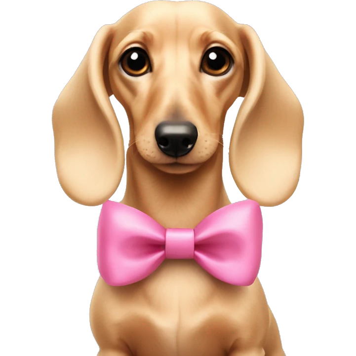 Small fluffy pale blonde dachshund with pink bows on ears emoji