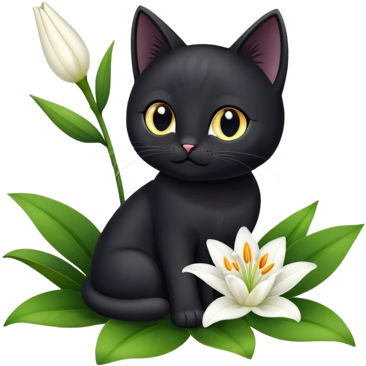 A cute  little  black cat and lily emoji