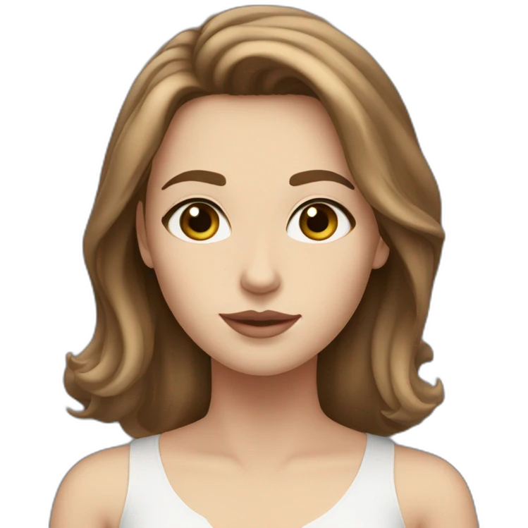 a white girl with shoulder length brown hair, blue eyes, small rosy lips emoji
