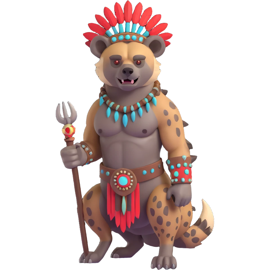 A native strong buff hyena with war bonnet posing  emoji