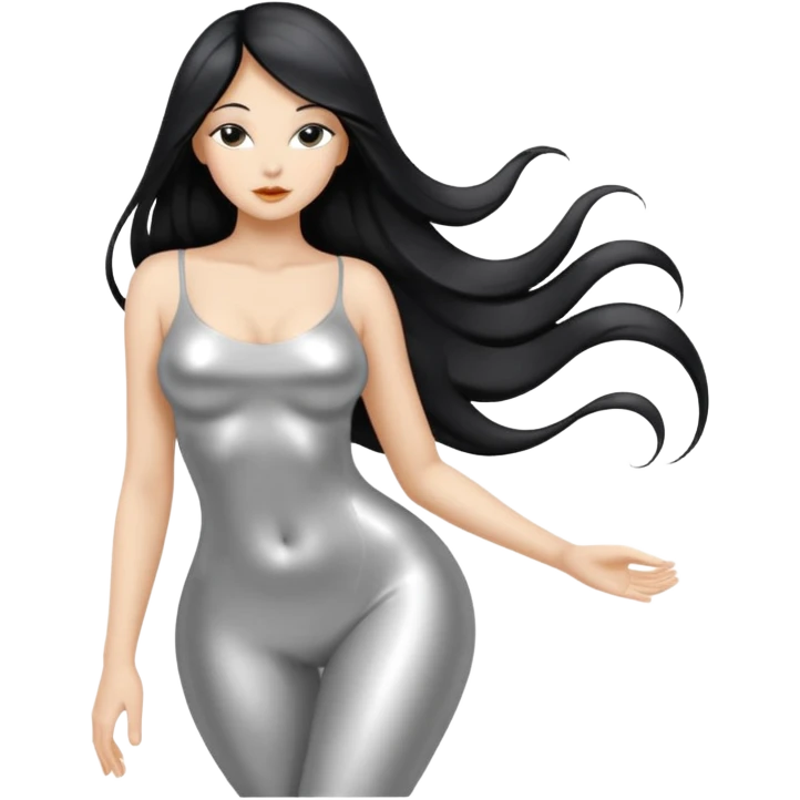 abstract sensual body silhouette, liquid silver chrome, smooth curves, long hair emoji