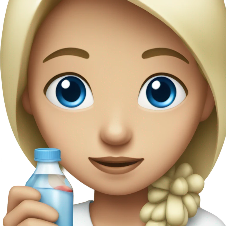 girl with blue eyes holding medicine emoji
