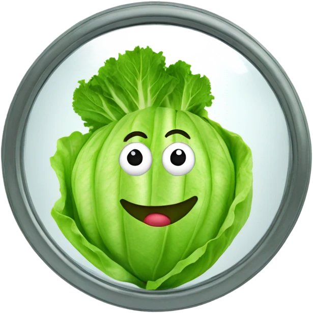 lettuce with a happy face holds a mirror in his hand and looks at it emoji