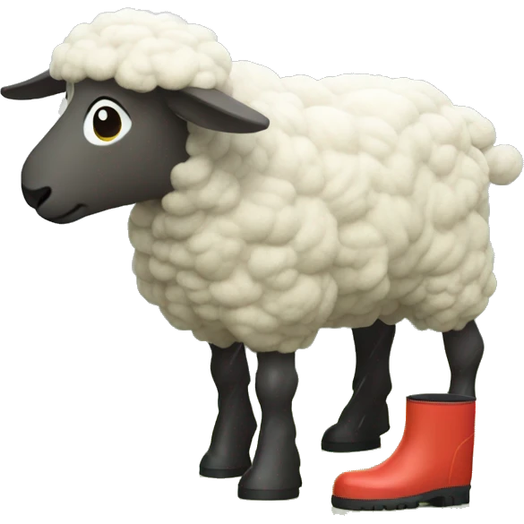 Profile Sheep with big rain boots and farmer boy behind it emoji