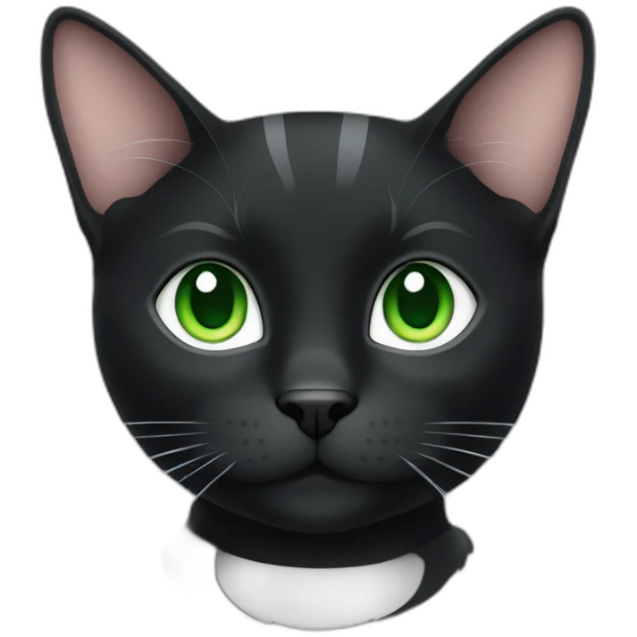 A black cat with green eyes with a white mustache, a white stripe on its nose, a full-length white breast and white paws emoji