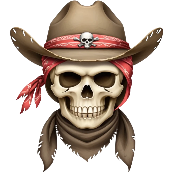 Skull emoji with the style of a cowboy, outlaw, deadly gunslinger emoji