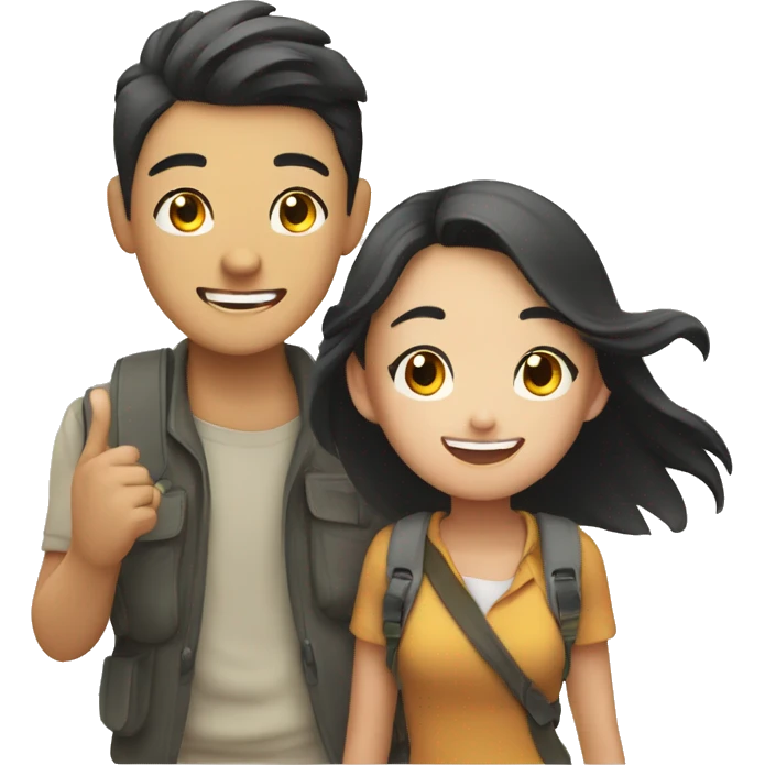 Cute young  Asian couple excitedly traveling  emoji