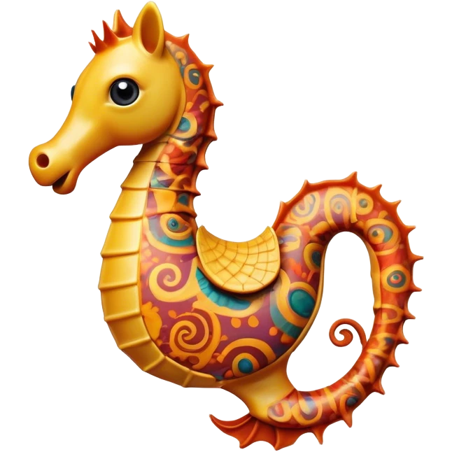 Cinematic Realistic Comical Sea Horse Portrait Emoji, Head tilted dramatically with an exaggeratedly amused expression, featuring a striking, finely detailed body with bold, whimsical patterns and wide, expressive eyes full of playful disbelief, rendered with natural, vibrant hues and realistic texture; high shine, dramatic yet playful, styled with an air of cheeky aquatic mischief, soft glowing outline, capturing the essence of a spirited and over‐the‐top sea horse that looks ready to bob its way into viral fame! emoji
