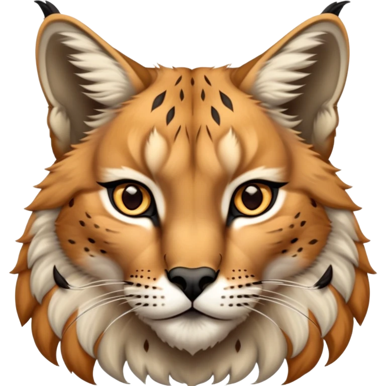 Cinematic-Noble-Lynx-Portrait-Emoji – Poised and regal, with a strong, agile build and a strikingly patterned coat of warm tawny fur accented by bold black ear tufts, deep-set, intelligent amber eyes, simplified yet sharp and sophisticated. emoji