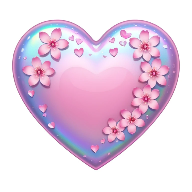 heart with sakura and holographic finish emoji