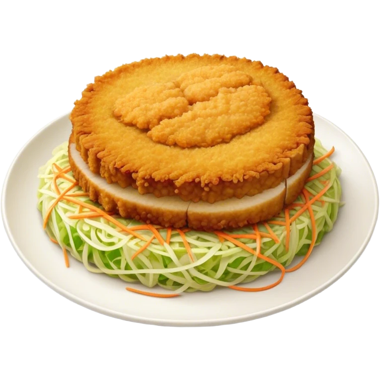 Cinematic Realistic Tonkatsu Dish Emoji, featuring a golden, breaded pork cutlet served with shredded cabbage rendered with rich textures and vibrant, dynamic lighting. emoji