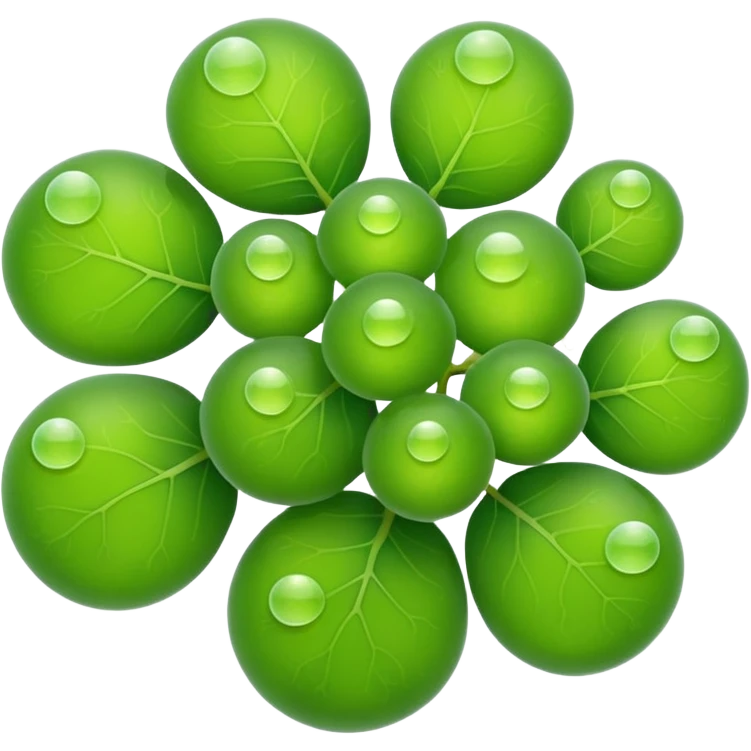 A cute emoji-style sea grape (Caulerpa lentillifera), 
made of tiny translucent green bubbles clustered together, 
glossy jelly-like texture, fresh ocean feel, 
simple and clean emoji design, minimal shading, 
rounded shapes, bright green color, isolated on transparent background emoji