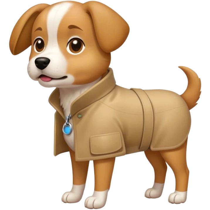 Dog wearing a Jodie emoji