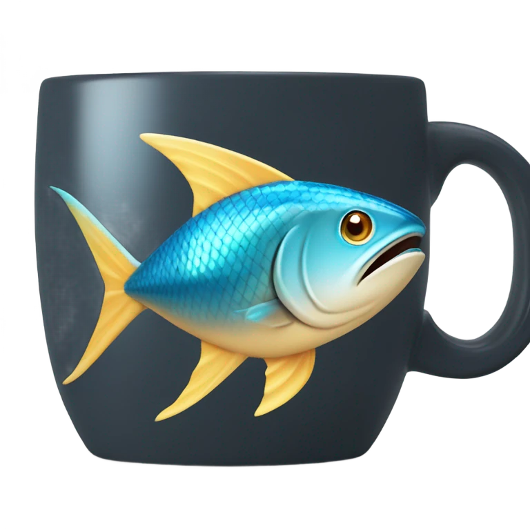 Coffee mug with tuna fish coming out of the top  emoji