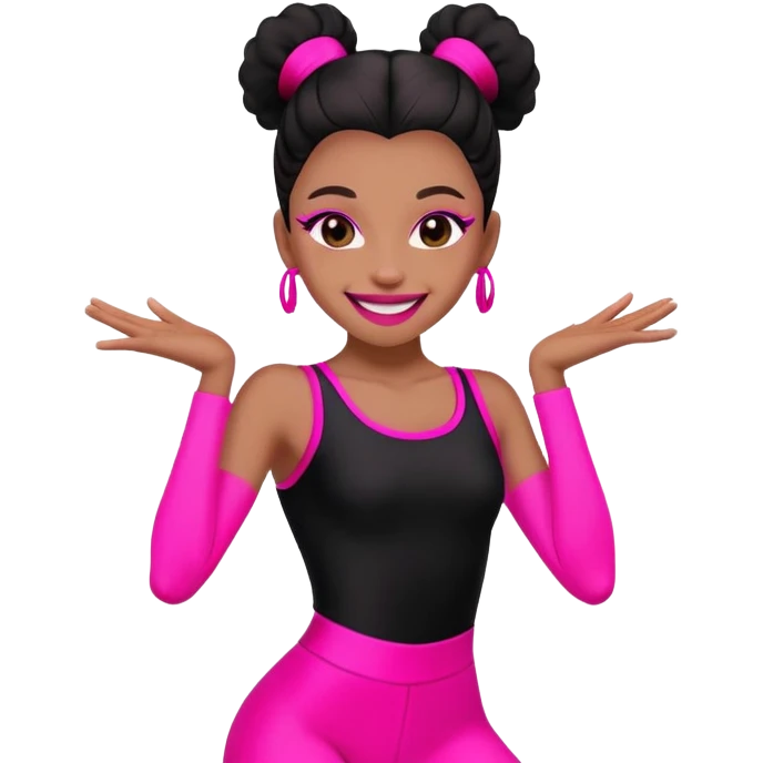 "A dancer in a black and neon pink outfit with a smile and a look of surprise." emoji