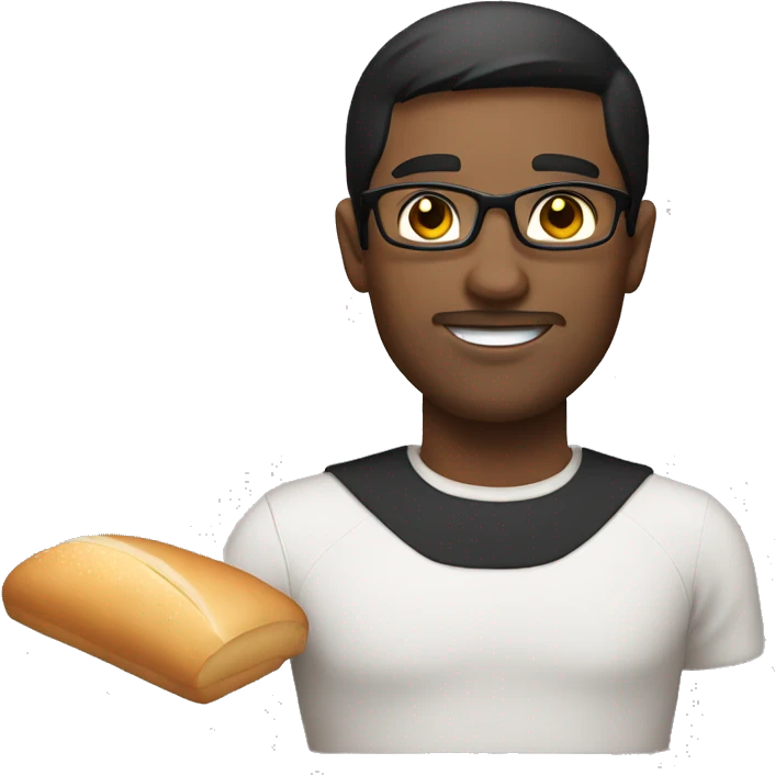 A man with black short hair and wearing a glass with light bread emoji
