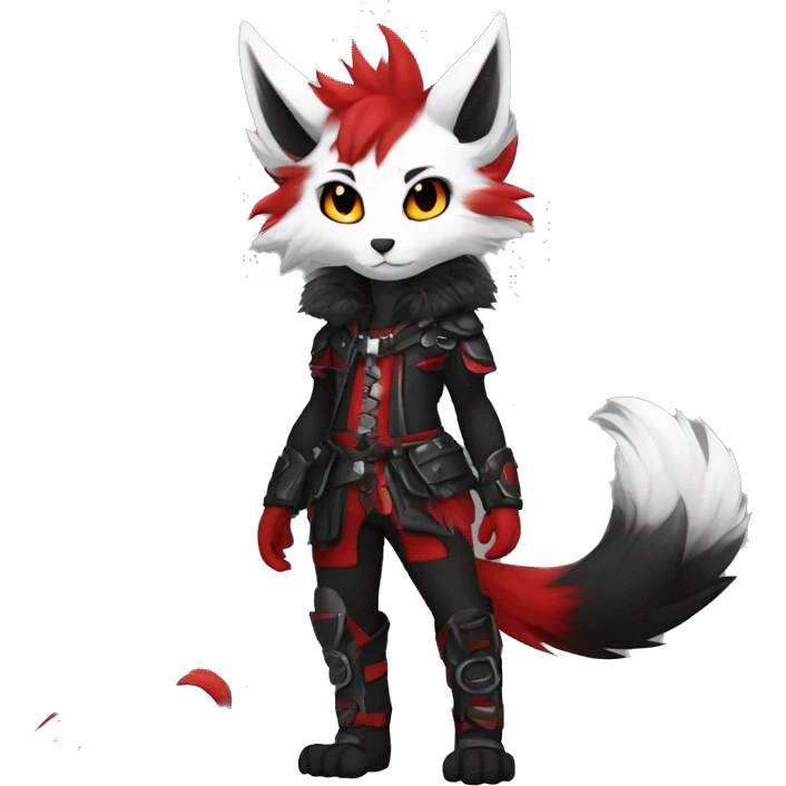 Anthro-Edgy-Cool-Dark-Black-White-Red-Contrast-Colors-Fantasy-Fur-Sona-Chibi-Shiny-Fakémon-Hybrid full body emoji
