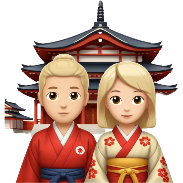 A couple of white people vacationing in Japan, visiting a temple emoji
